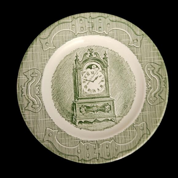 Royal Ironstone Old Curiosity Shop 6.5" Clock Plates Green Set of 3 Vintage - Picture 1 of 5